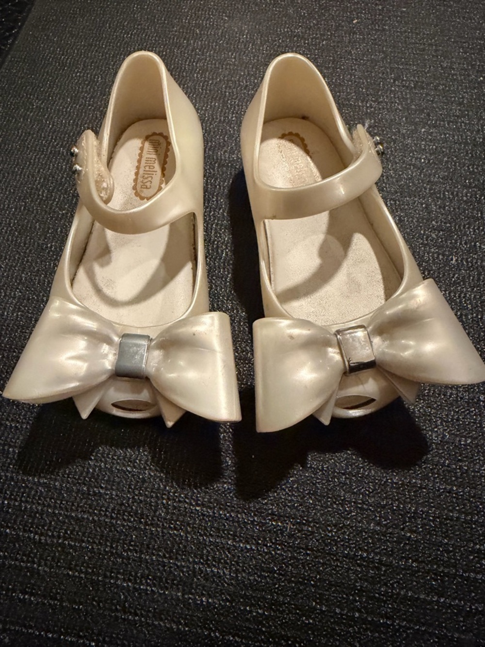 Mini Melissa Girls Pale Pearl Bow Mary Janes